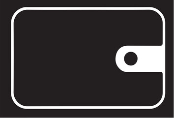 A white outline vector illustration of a closed wallet with a snap closure on a black background.