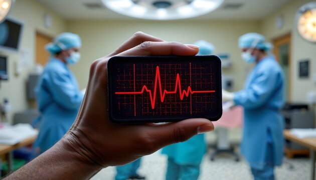 Surgeons monitoring patient vital signs during surgery in operating room medical environment close-up view health concept