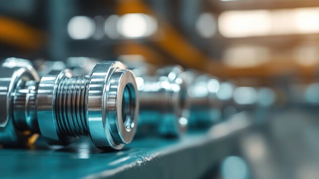 This image showcases a collection of shiny metallic components, highlighting their intricate design and engineering quality for industrial machinery and manufacturing uses.