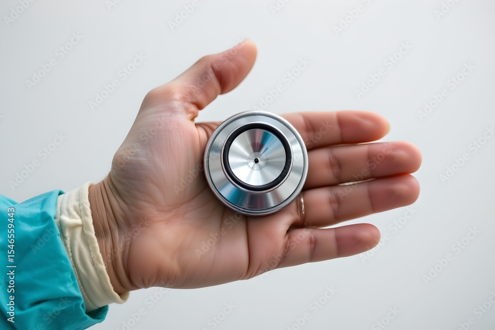 Aufkleber precision measurement device in hand medical setting close-up image clean environment focused view t