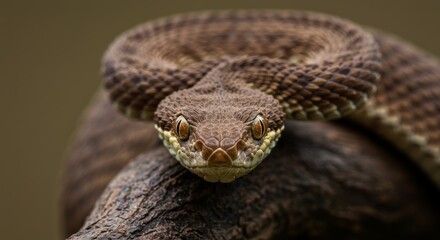 Obraz premium Intense Gaze: Close-Up of a Venomous Viper Snake Perched on a Tree Branch
