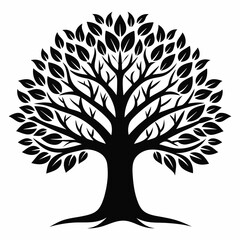 Obraz premium Stylized tree with many leaves isolated on white background