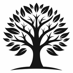 Obraz premium Silhouette of a tree with leaves isolated on white background
