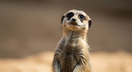 Meerkat Standing Alert Looking Upward with Curiosity in Natural Habitat