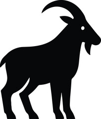Silhouette alpine ibex standing with large horns vector illustration
