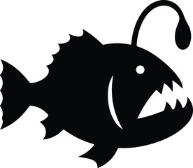 Silhouette anglerfish menacing deep sea predator vector illustration