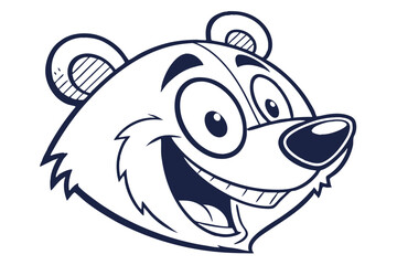 Cartoon outlined bear head is laughing broadly and appears very friendly in black lines