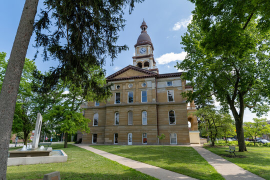 Hillsdale County Courthouse in Michigan with Blue Skies and Clouds