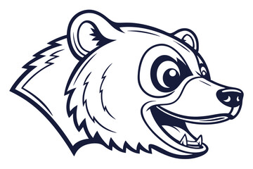 Monochrome outline reveals a ferocious bear head roaring, showcasing its teeth in a menacing expression