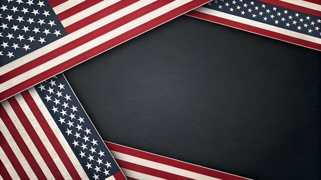 american flag border corner frame graphics on black background - Powered by Adobe