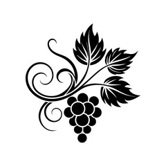 Grapes with leaves in decorative design isolated on white background