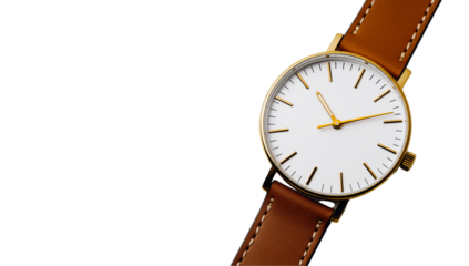 Stylish Minimalist Leather Strap Watch on Transparent Background
