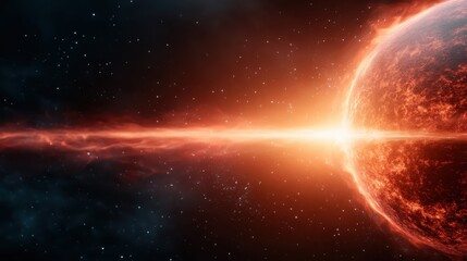 A stunning cosmic scene captures the explosive energy emanating from a distant celestial body, offering a breathtaking insight into the vastness and mystery of the universe.