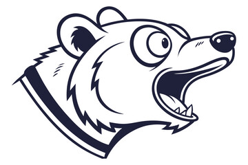 Simplified fierce cartoon bear head outlined roars, showing teeth and sharp contours in profile