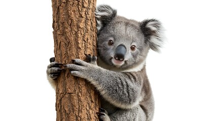Fototapeta premium Koala Bear Climbing Tree Trunk Cute Australian Wildlife Animal Portrait