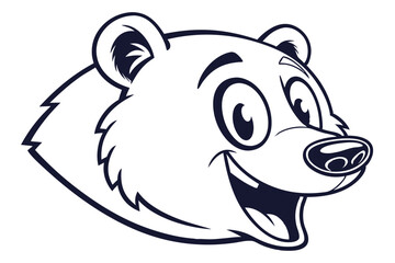 Smiling bear head illustration features a cheerful expression in bold monochrome outlines