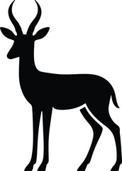 Silhouette antelope standing wildlife animal in black vector illustration