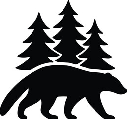 Silhouette bear walking through trees forest wildlife animal vector illustration