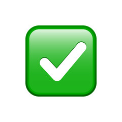 Naklejka na ściany i meble Green check mark emoji icon, approval button sign
