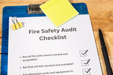 Fire Prevention Inspection Checklist with Pen on Desk – Occupational Safety Compliance Scene