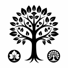 Obraz premium Stylized tree with leaves and fruits isolated on white background