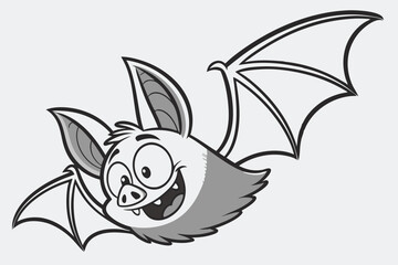 Cheerful cartoon bat soars with glee, showcasing wide eyes and playful grin