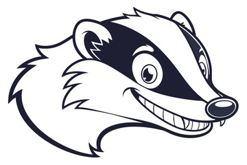 Animated badger head smiles mischievously with its black and white face in full view