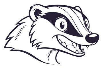 Striking cartoon badger portrait showcases bold line work with its distinct striped fur detail