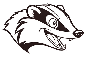 Ferocious black and white badger snarls menacingly, revealing sharp teeth in a bold stylized form