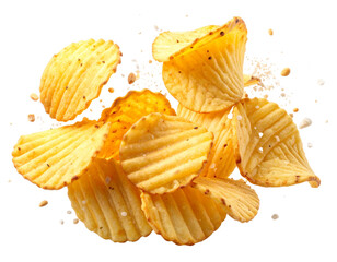  3D Render of Floating Natural Potato Chips in Mid-Air, isolated on a transparent background png