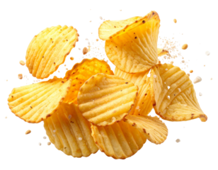  3D Render of Floating Natural Potato Chips in Mid-Air, isolated on a transparent background png