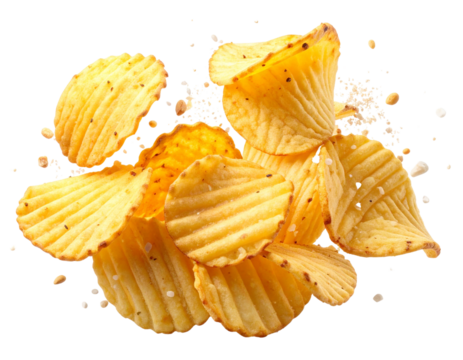  3D Render of Floating Natural Potato Chips in Mid-Air, isolated on a transparent background png