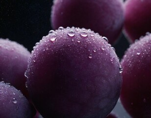 Jewel-toned Grapes: Close-up view of succulent grapes adorned with glistening droplets of water, creating a captivating texture.  The image celebrates natural freshness. Ai generated image