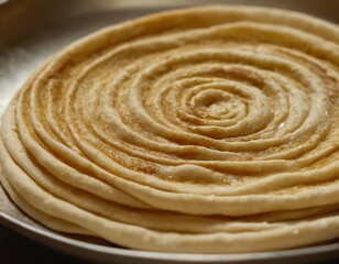 Golden spiral pastry layers: A culinary image showcases a beautifully crafted spiral pastry, golden-brown and layered, inviting tastebuds with its appetizing texture and rich, Ai generated image