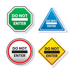 Do not enter sign board illustration cartoon vector set with cute design concept isolated on white background. Warning, danger, caution, restricted area
