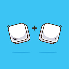 Keyboard combination shortcut Ctrl E icon or symbol for fast typing technology illustration. Work efficient innovation on computer typing