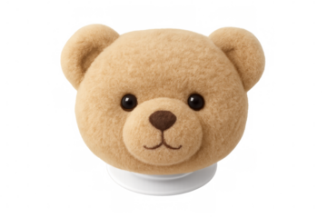 Cute teddy bear head on a white base with transparent background