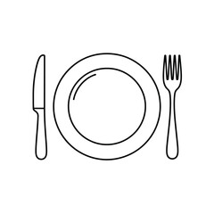 Knife Fork and Plate Outline Icon