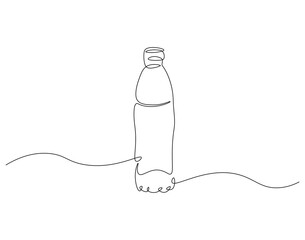 Plastic bottle continuous line. Continuous one line drawing of plastic bottle. Water packaging concept. Single line drawing