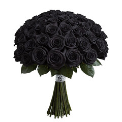 one hundred black roses bouquet isolated on transparent background