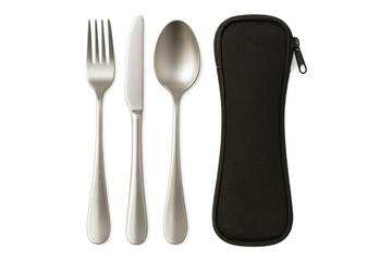 Silverware set with carrying case on transparent background