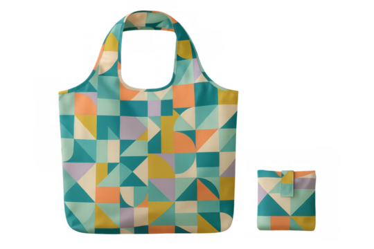 Reusable shopping bag with geometric pattern on transparent background
