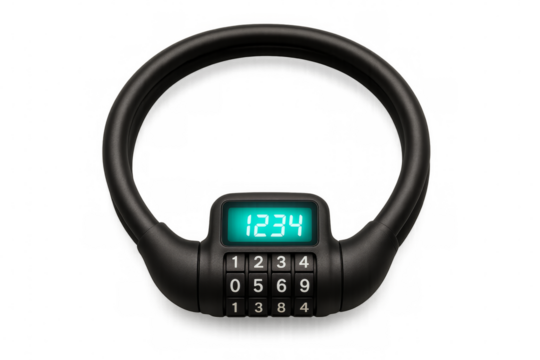 Combination bike lock showing code on transparent background