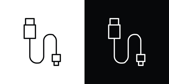 Phone cable icon in black. flat graphic vector icon