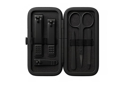 Black manicure set open on transparent background - Powered by Adobe