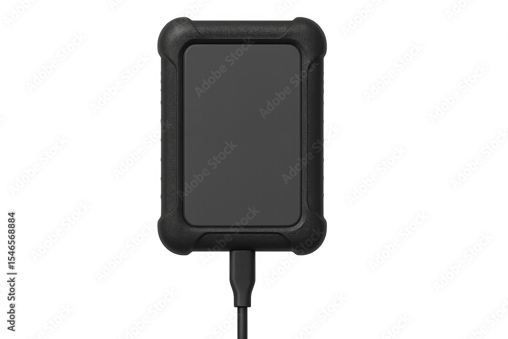 Poster rugged external hard drive plugged in with transparent background
