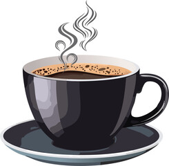 A cup of freshly brewed coffee, steam rising, with a saucer. Perfect for those mornings and coffee breaks.