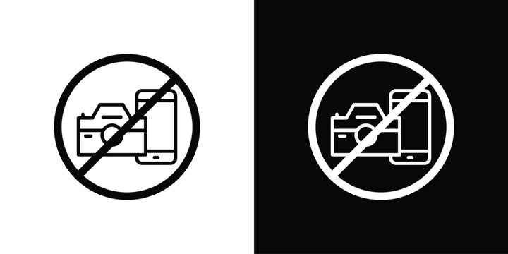 Photo and phone forbidden signs in black. flat graphic vector icon