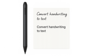 Digital pen converting handwriting to text on transparent background