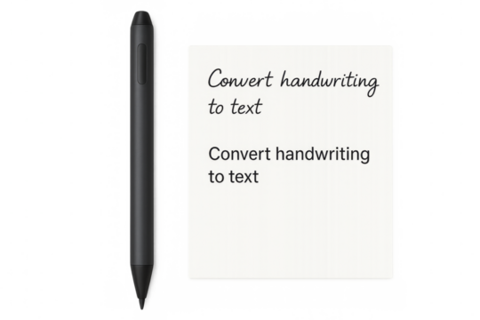 Digital pen converting handwriting to text on transparent background